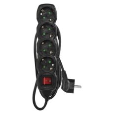 Prodlužovací kabel 1,5 m 4 zásuvky s vypínačem černý PVC 1,5mm2 EMOS PC1421R