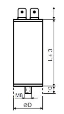 Motorový kondenzátor 2uF 25x60mm faston patní šroub M8 MPB0020041