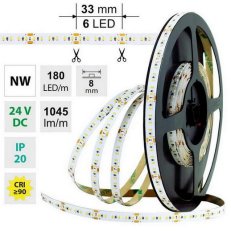 LED pásek SMD2216 NW, 180LED/m, 12W/m, DC 24V, 1045lm/m, CRI90, IP20, 8mm, 30m