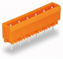 Konektor s pájecími piny THT, pájecí kontakt 1,2x1,2 mm, rovné, oranžová 12pól.