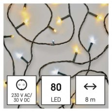 LED vánoční řetěz blikající 8 m venkovní i vnitřní teplá/studená bílá časovač
