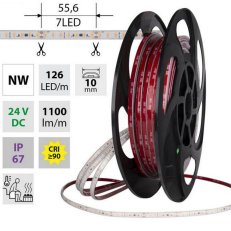 LED pásek SMD2835 NW 126LED/m 9,6W/m DC 24V 1100lm/m CRI90 IP67 105°C 10mm 50m