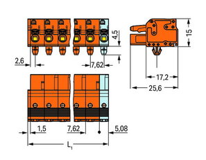 Pružinová svorka CAGE CLAMP oranžová 2,5mm2 2pól. oranžová WAGO 2231-702/008-000