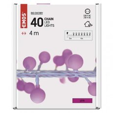 LED světelný cherry řetěz kuličky 2,5 cm 4 m venkovní i vnitřní růžová časovač