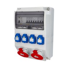 Zásuvková skříň FAMATEL vf348-4pol IP54 jištěná s chráničem 63/4/003-A