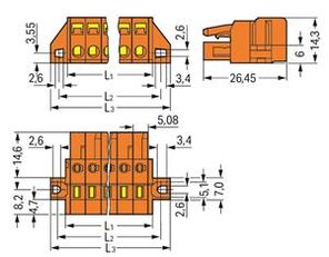 Pružinová svorka CAGE CLAMP 2,5mm2 oranžová 9pól. WAGO 231-309/031-000
