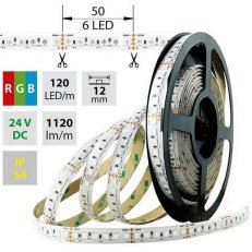 LED pásek SMD5050 RGB, 120LED/m, 28,8W/m, 1120lm/m, IP54, DC 24V, 12mm, 5m