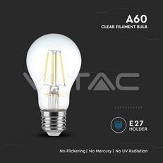LED Bulb 12W Filament E27 A60 Clear Cover 6400K VT-2133, V-TAC SKU217460