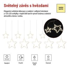 LED vánoční závěs, hvězdy, 190x50 cm, venkovní, teplá bílá, EMOS DCGW17