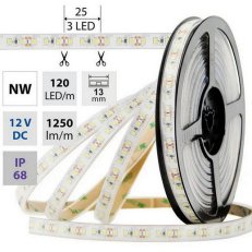 LED pásek SMD2835 NW, 120LED/m, 14W/m, 1250lm/m, IP68, DC 12V, 13mm, 5m