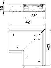 Vnitřní roh OBO OKB IE 25085 ON s kartáčovou lištou 421x421x87 Ocel