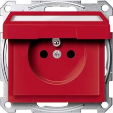 Merten Zásuvka 2P+E 250V s víčkem IP20 a popisovým polem System M Červená