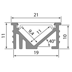 Vestavný hliníkový profil VK černý 21x11mm, včetně mléčného difuzoru, 2m