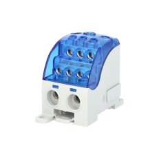 Blok pro rozdělení fází PDB 400, 1pól., 400A, 690V, modrý/průhl. víko, na DIN