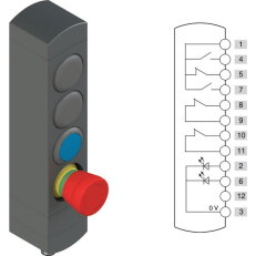 Ovládací jednotka BN 4 prvky (konfigurace A66) Konektor M12,12 pólů, IP65