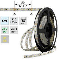 LED pásek SMD2835 CW, 120LED/m, 28,8W/m, 2514lm/m, IP54, DC 24V, 10mm, 5m