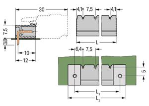 Konektor s pájecími piny THT, pájecí kontakt 1,0x1,0 mm, úhlové, šedá 2pól.