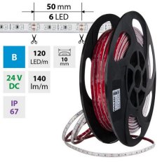 LED pásek SMD2835 modrý, 120LED/m, 9,6W/m, DC 24V, 140lm/m, IP67, 10mm, 50m