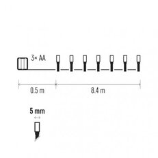 LED vánoční řetěz, 3xAA, IP44, 8,4m, teplá bílá, časovač