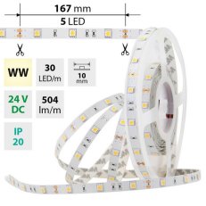 LED pásek SMD5050 WW, 30LED/m, 8,5W/m, 504lm/m, IP20, DC 24V, 10mm, 5m