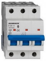 Instalační jistič AMPARO 10kA, D 25A, 3P SCHRACK AM019325--