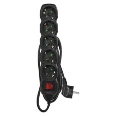 Prodlužovací kabel 1,5 m 5 zásuvek s vypínačem černý PVC 1,5mm2 EMOS PC1521R