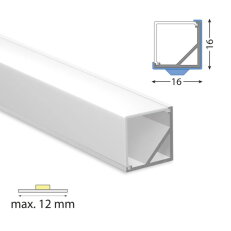 Rohový hliníkový profil RI 16x16mm vč. matného difuz. 2m MCLED ML-761.611.43.2
