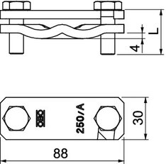 OBO 250 AS-FT Diagonální svorka, 88x30x45, Ocel, St