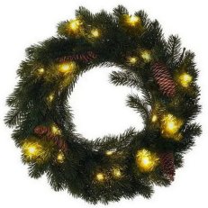 Vánoční věnec, průměr 40cm, 15x LED, IP44, 3x AA, časovač SOLIGHT 1V239