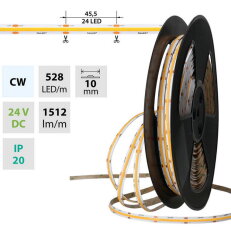 LED pásek COB CW 528LED/m 14W/m DC 24V 1512lm/m CRI90 IP20 modul 45,5mm 10mm 50m