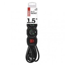 Prodlužovací kabel 1,5 m 3 zásuvky s vypínačem černý PVC 1mm2 EMOS PC1311