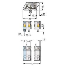 Konektor (zásuvka) úhlový CAGE CLAMP 2,5mm2 sv.šedá 2pól. WAGO 721-332/008-000