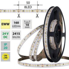 LED pásek SMD2835 EWW 160LED/m 19,2W/m DC 24V 2415lm/m CRI90 IP20 10mm 50m