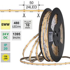 LED pásek COB EWW, 480LED/m, 15W/m, DC 24V, 1395lm/m, CRI90, IP20, 10mm, 50m