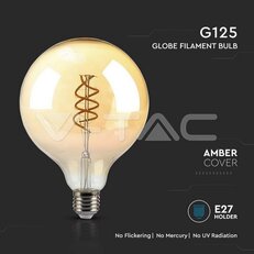 LED Bulb 6W Filament E27 G125 Amber Glass 1800K VT-2126, V-TAC SKU217328