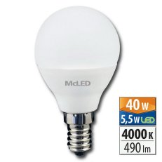 LED žárovka kapka 5,5W, E14, 4000K, CRI 80, 180°, 490lm, PF 0,51, 47mA