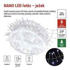 LED nano řetěz na cívce, stříbrný, 9,6m, venkovní, studená, časovač, EMOS D3FC02
