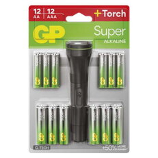 GP alkalická baterie SUPER AA 12 + AAA 12 + svítilna BL, GP BATTERIES B0164MF