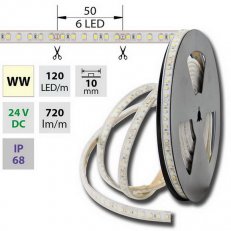 LED pásek SMD3528 WW, 120LED, IP68, 5m, 24V, 9,6 W/m