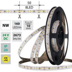 LED pásek SMD2835 NW, 160LED/m, 19,2W/m, DC 24V, 2673lm/m, CRI90, IP20, 10mm, 5m