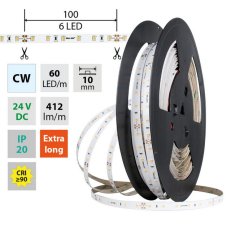 LED pásek SMD2835 CW, 60LED/m, 4,8W/m, DC 24V, 412lm/m, CRI90, IP20, 10mm, 50m