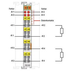 4kanálový analogový vstup pro odporová čidla Pt100/RTD Wago 750-460