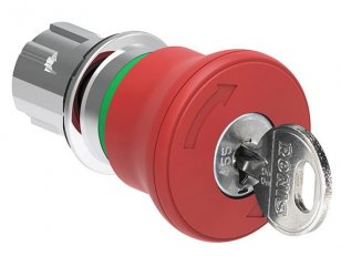 Lovato LPSB6844R520E Červená kovová hlavice s hřibovým tlačítkem 40mm klíč