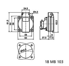 Zásuvka vestavná 16A 3p 230V IP54 CZ Quick-Connect (modrá) BALS 71118