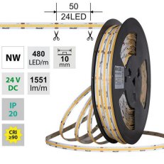LED pásek COB NW, 480LED/m, 15W/m, DC 24V, 1551lm/m, CRI90, IP20, 10mm, 50m