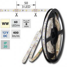 LED pásek SMD3528 teple bílý,60LED/m,IP20,DC 12V,8mm 4,8W