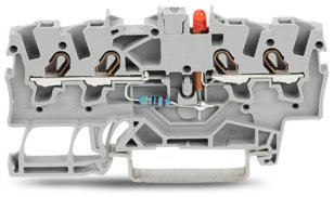 Svorka pro moduly 4 vodiče červená LED šedá 1,5mm2 DC24V WAGO 2001-1421/1000-413
