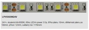 Led pásek 60ks/m 10mm 12W 24V 5m studená bílá, power 3čip 1170lm/m