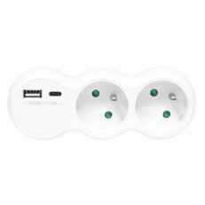 2-zásuvková rozbočka, 1xUSB, 1xUSB-C, 5V/2,4A ECOLITE XQBZ-01/3