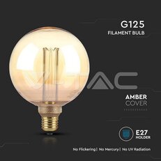 LED Bulb 4W Filament E27 G125 Amber ART 1800K VT-2195, V-TAC SKU217475